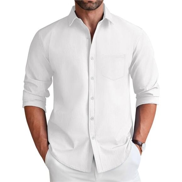 Men's Long Sleeve Button Down Shirt White - Picture 1 of 6